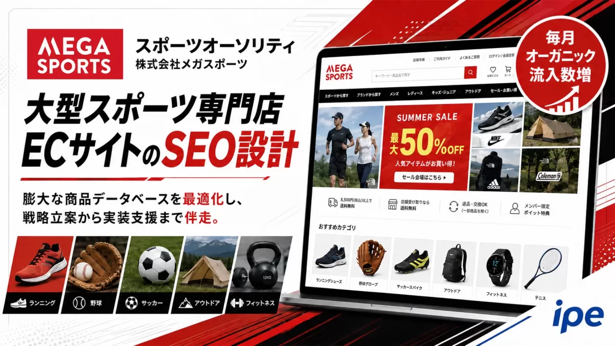 【株式会社メガスポーツ様】大手スポーツ用品ECサイトのテクニカルSEO・オウンドメディアコンテンツの戦略・企画・実装支援